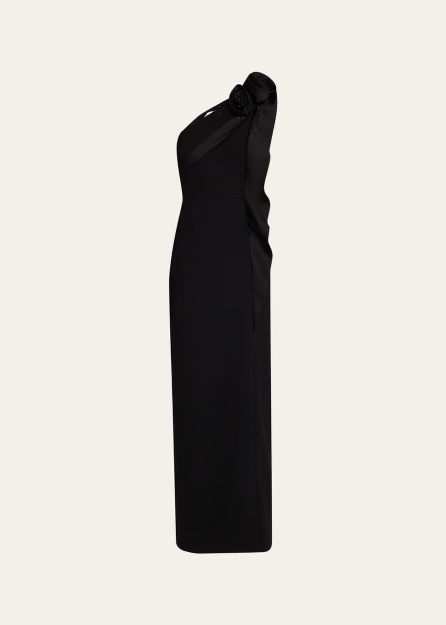 Image 1 of 1: One-Shoulder Beaded Column Gown