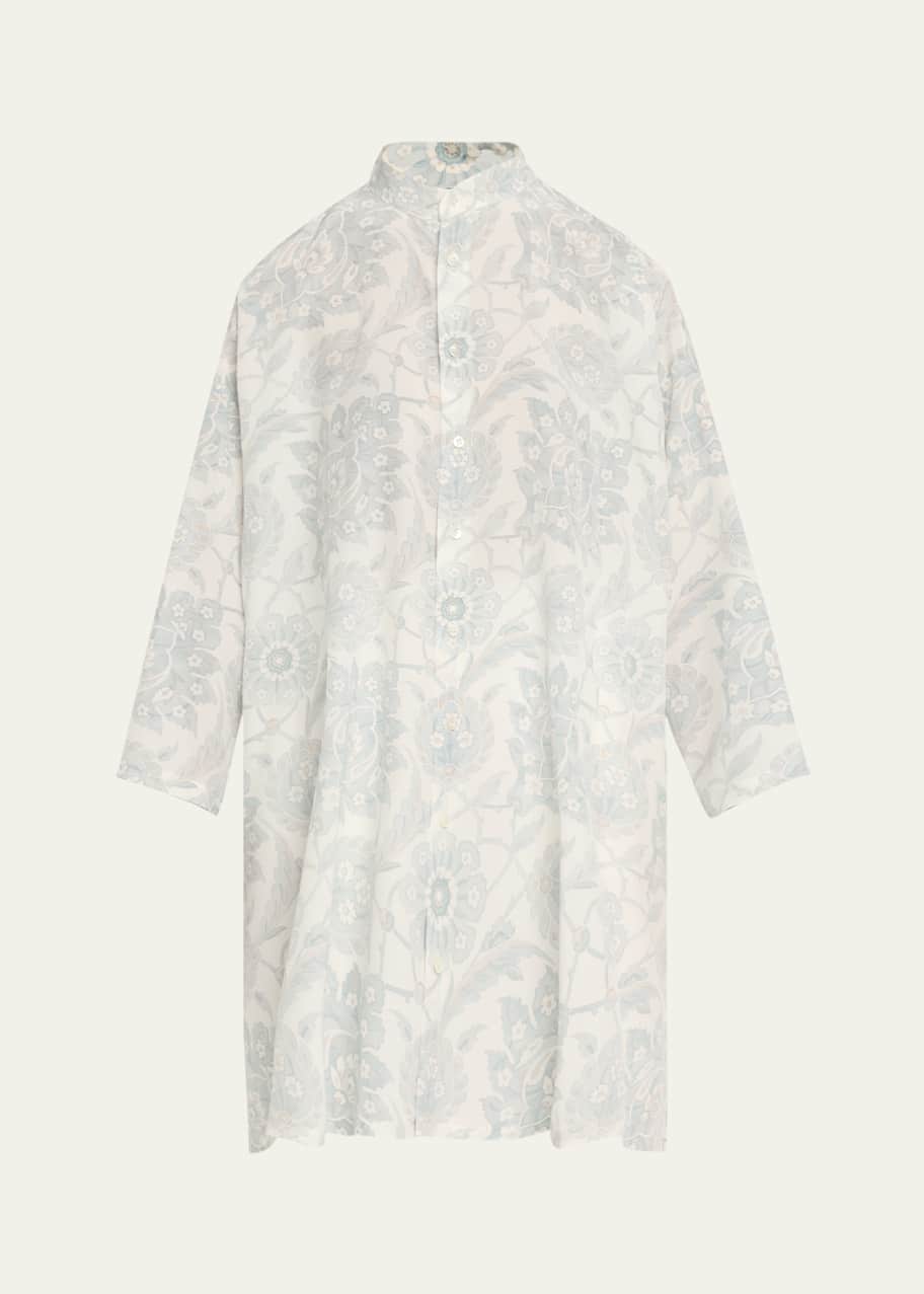Image 1 of 1: Wide A-Line Collarless Shirt with Slits (Very Long)