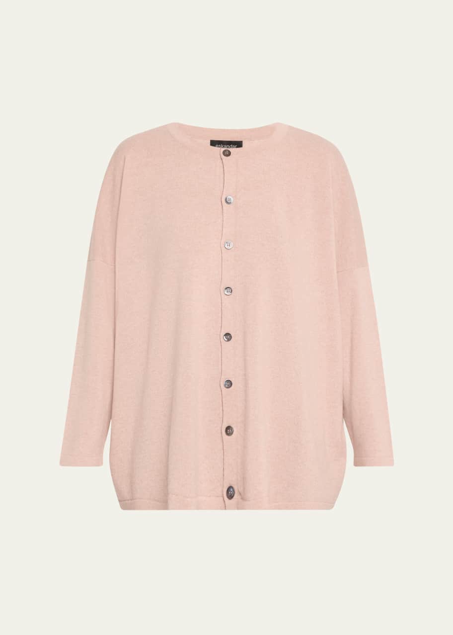 Image 1 of 1: Round Neck Slim Sleeve Cardigan (Mid Plus Length)