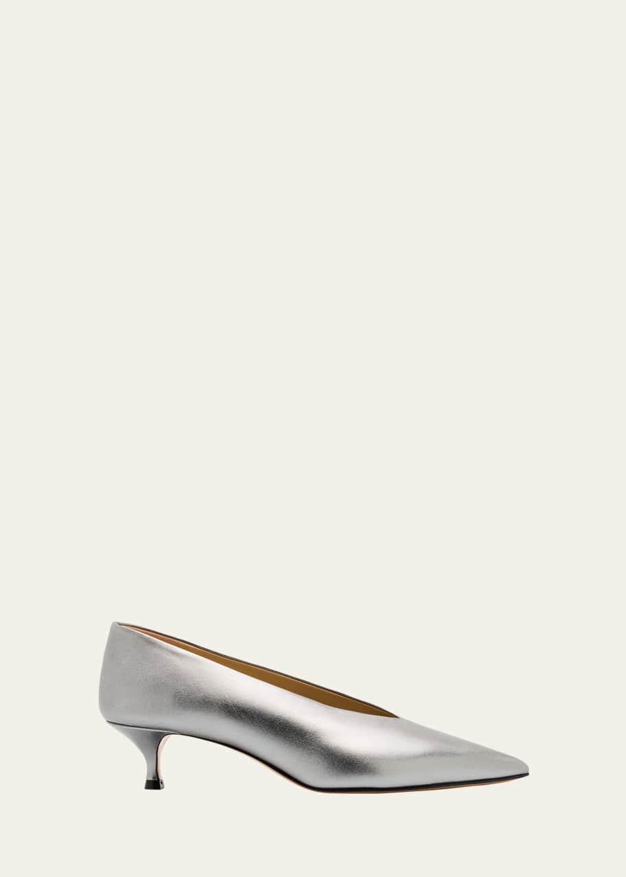 Image 1 of 1: Babouche Metallic Leather Kitten Pumps