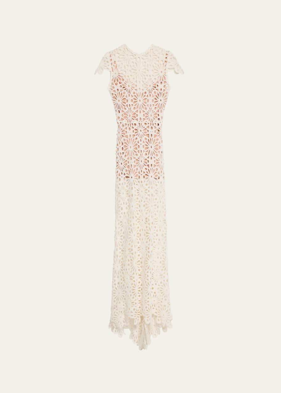 Image 1 of 1: Marley Cap-Sleeve Crochet Maxi Dress