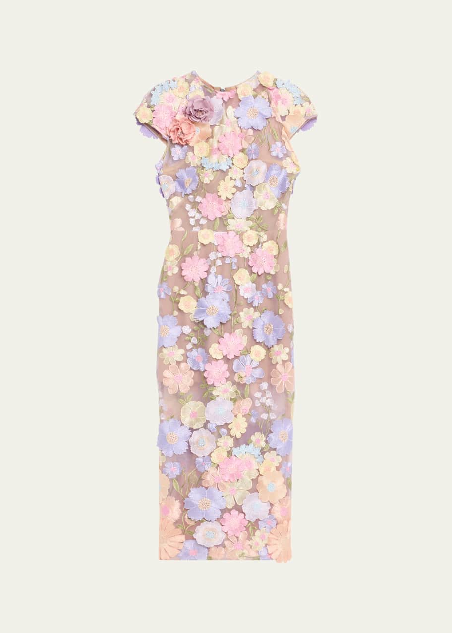 Bronx and Banco Jasmine Floral-Embroidered Midi Sheath Dress