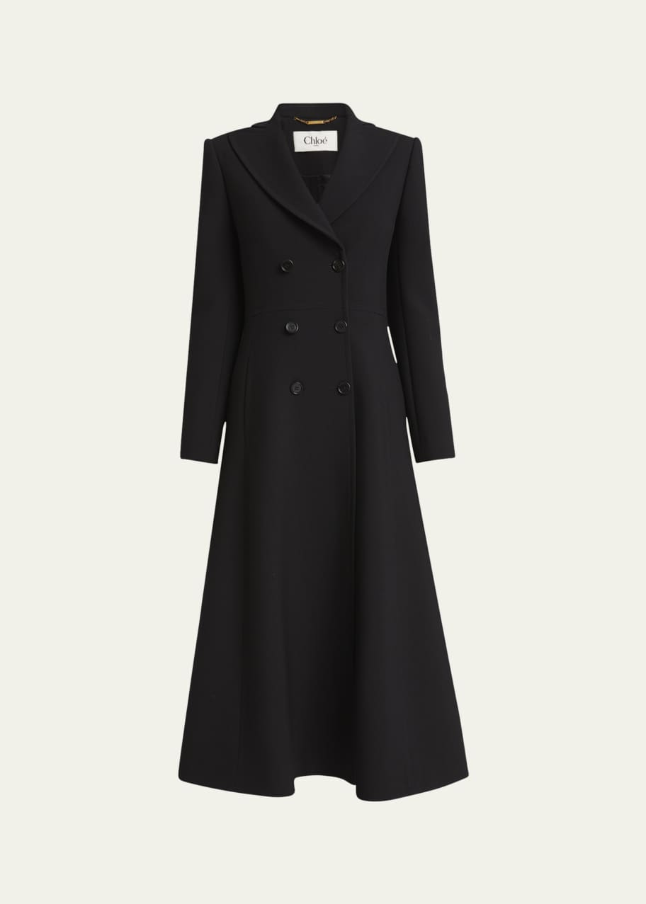 Image 1 of 1: Double-Breasted A-Line Long Coat
