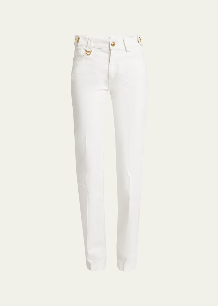 Image 1 of 1: Mid-Rise Straight-Leg Denim Trousers