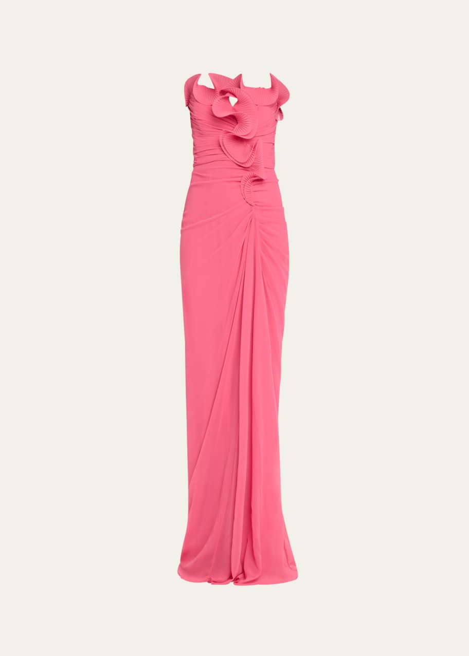Image 1 of 1: Strapless Ruched Ruffle Gown