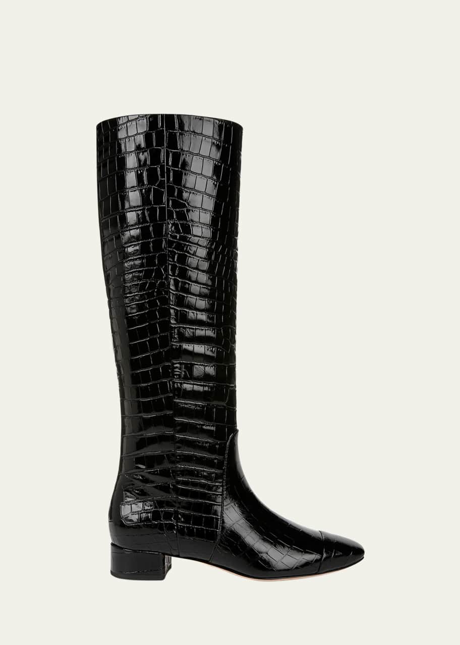 Image 1 of 1: Cecile Croco Square-Toe Knee Boots