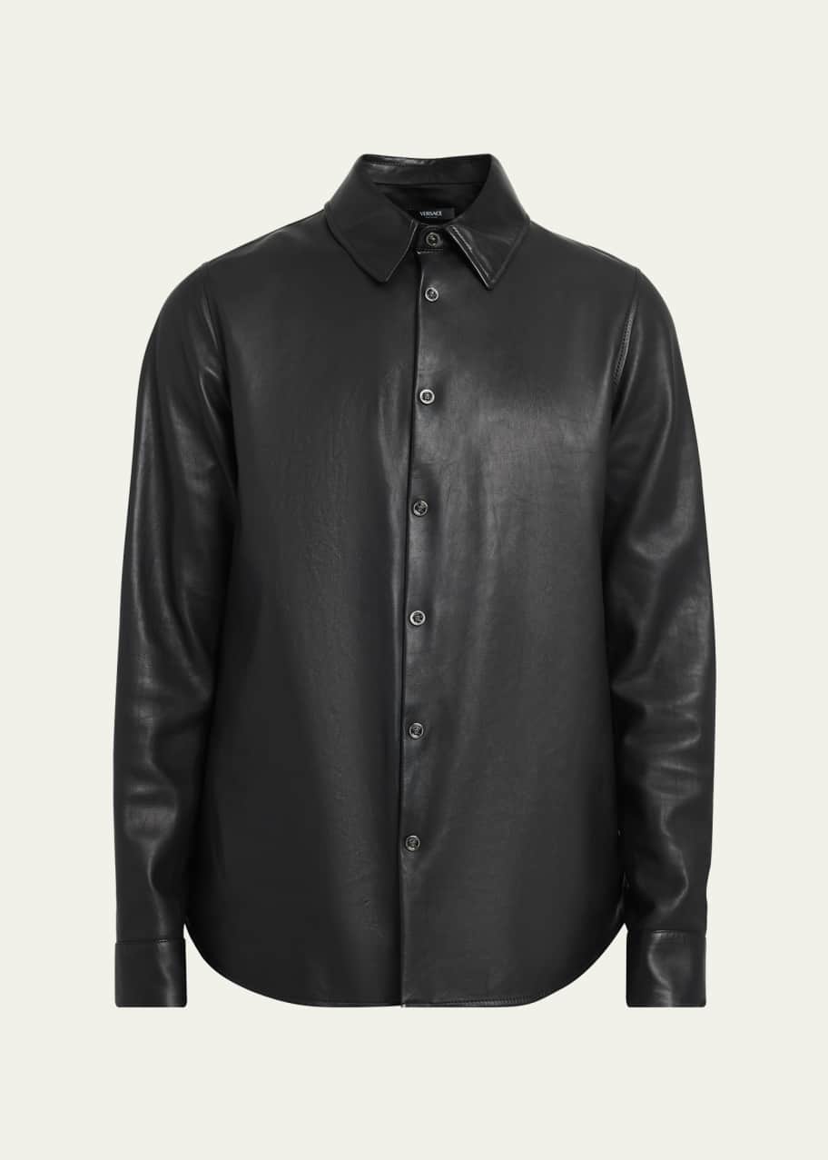 Image 1 of 1: Men's Medusa Soft Leather Button-Down Shirt