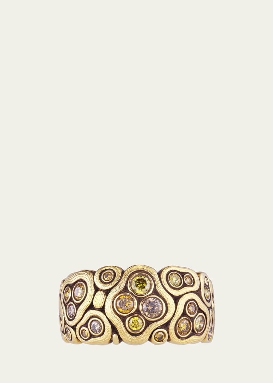 Image 1 of 1: Swirling Water 18K Yellow Gold Band with Natural Colored Diamonds
