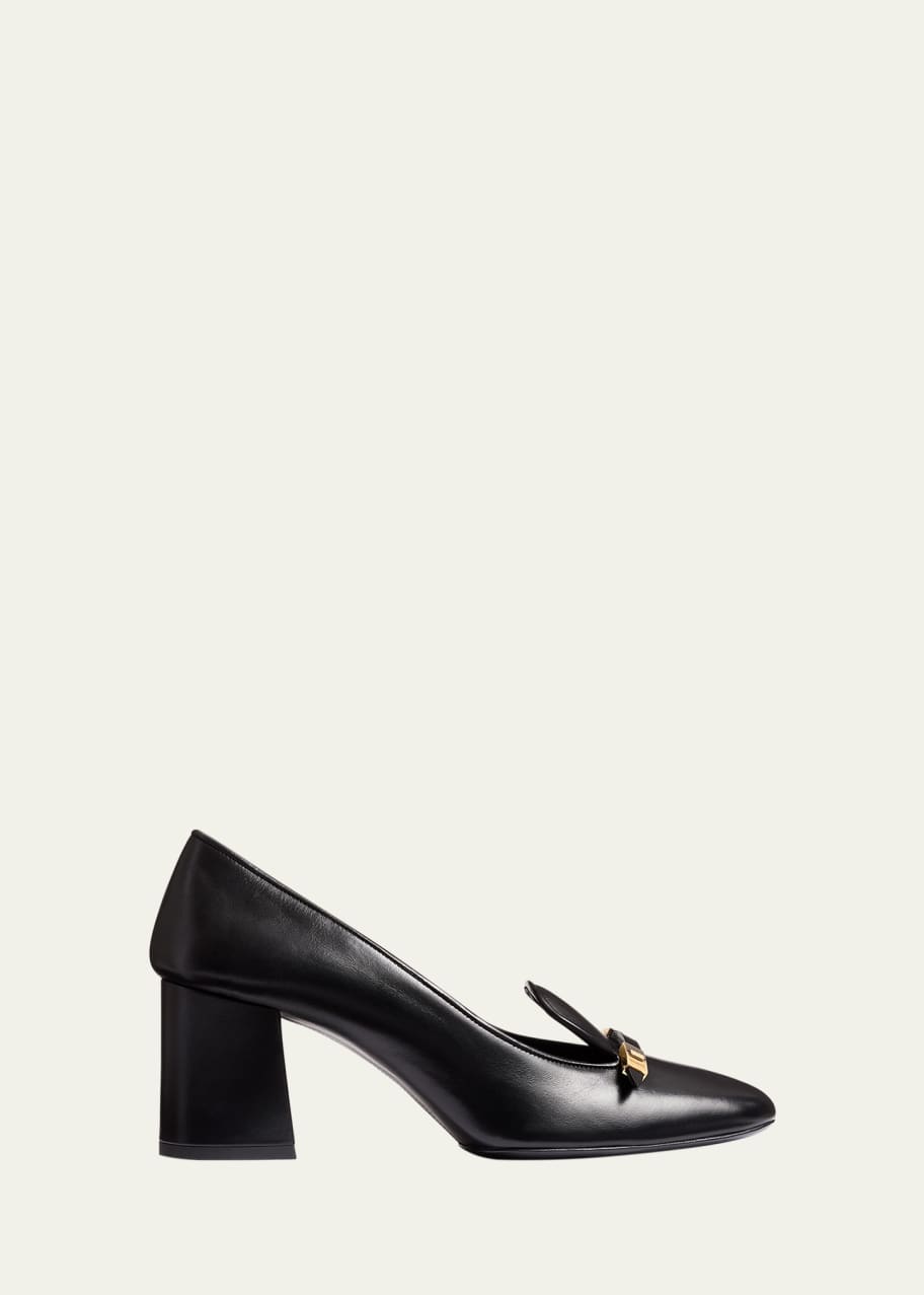 Image 1 of 1: Elio Leather Buckle Loafer Pumps