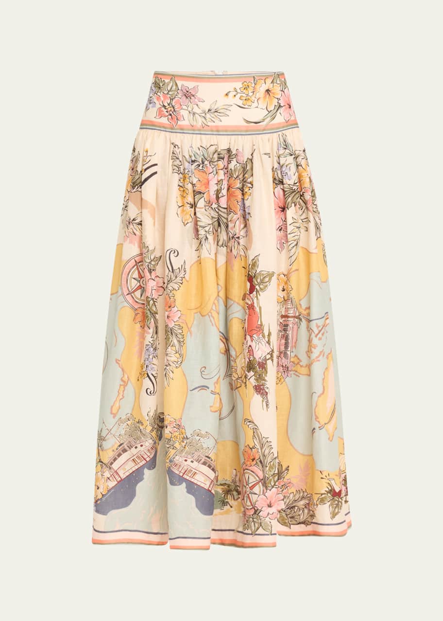 Image 1 of 1: Tallow Nautical Map Midi Skirt