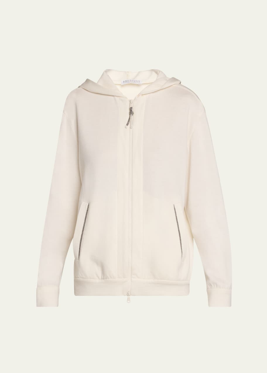 Image 1 of 1: Hooded Monili-Trim Spa Cotton Silk Felpa Jacket