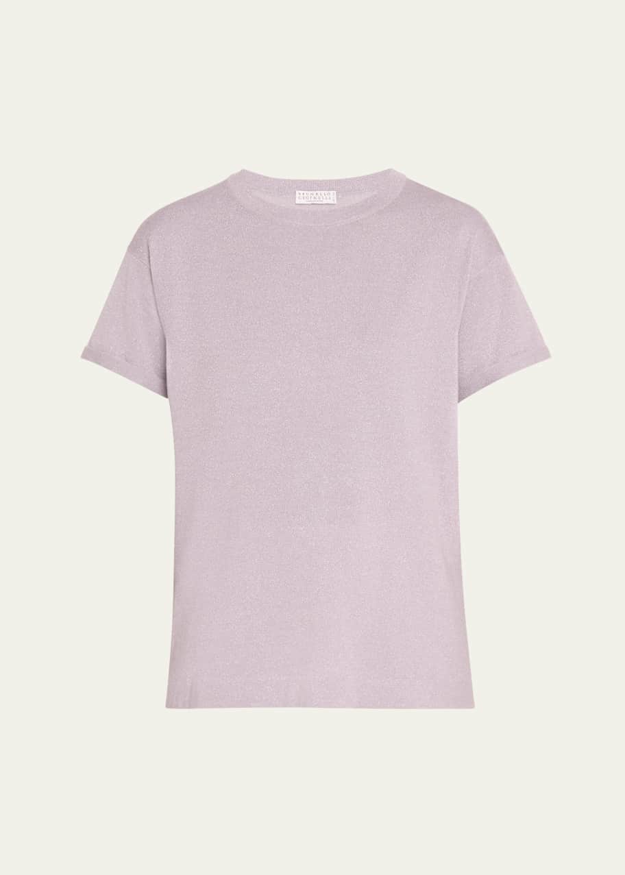 Metallic Short-Sleeve Cashmere Silk T-Shirt