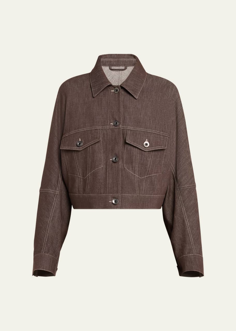 Brunello Cucinelli Denim Button Front Cropped Jacket