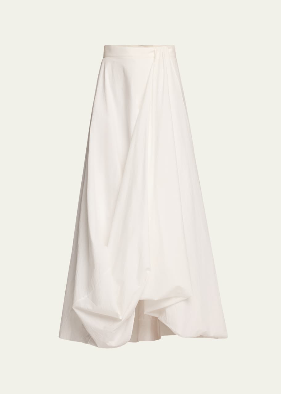 Brunello Cucinelli Long Bubble Hem Cotton Poplin Skirt