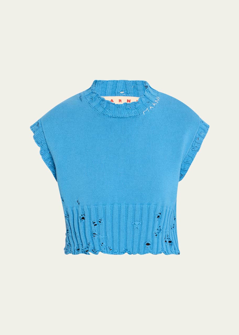 Image 1 of 1: Distressed Boxy Cropped Sweater