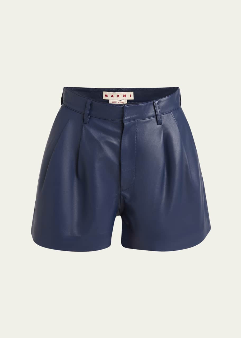Image 1 of 1: Leather Pleated Shorts