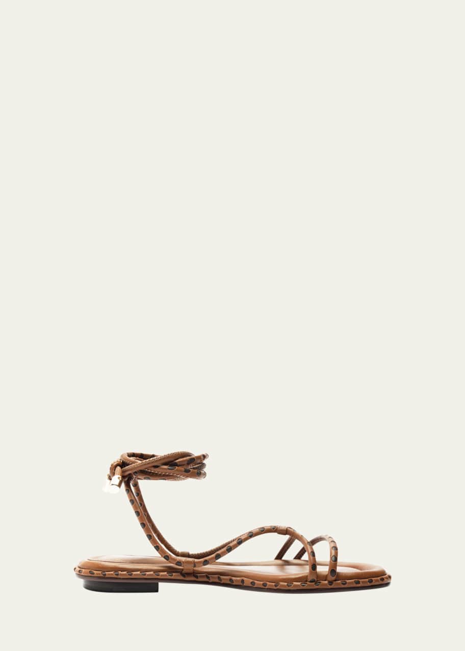 Image 1 of 1: Donna Self-Tie Leather Flat Sandals