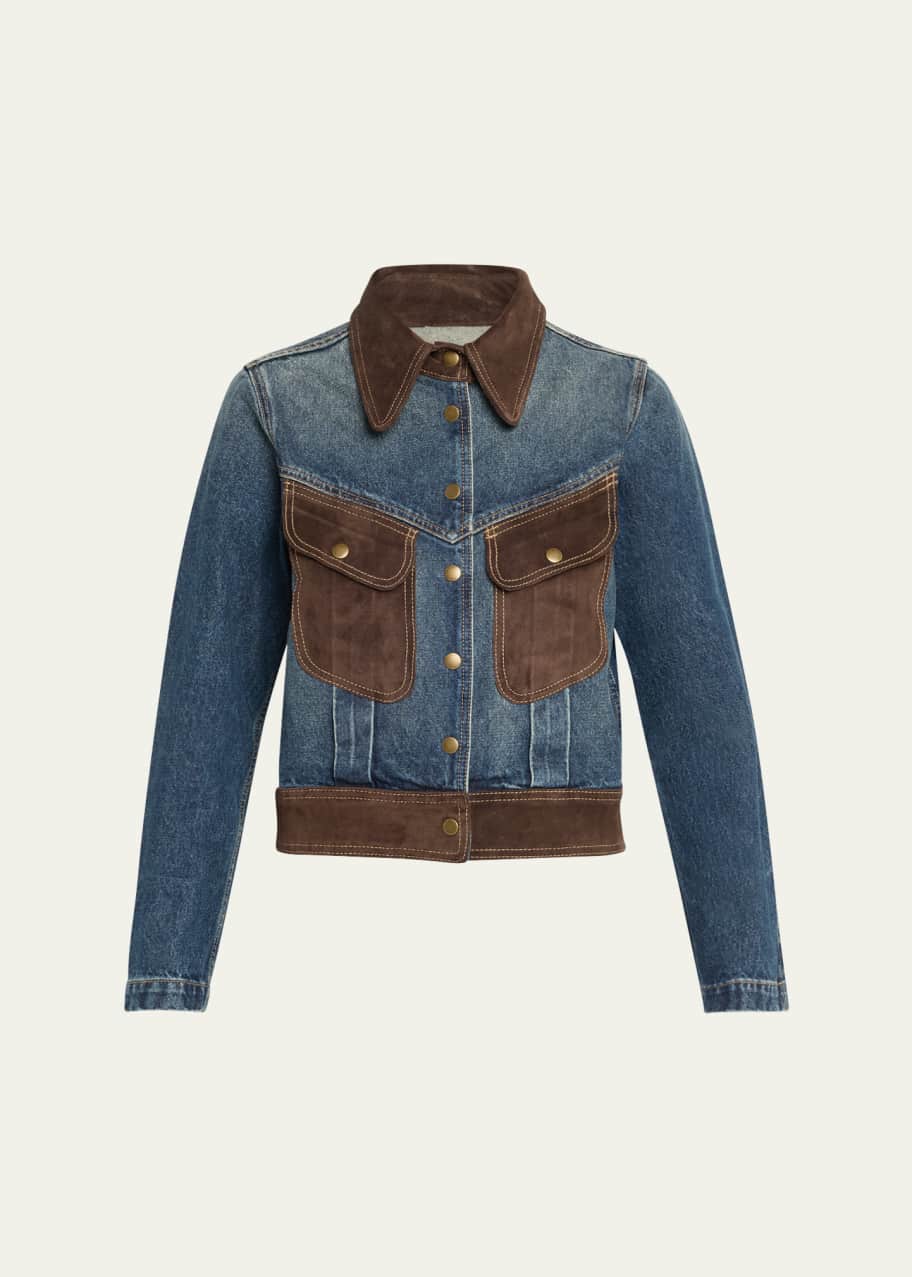 Image 1 of 1: Brooklyn Suede-Trim Denim Jacket
