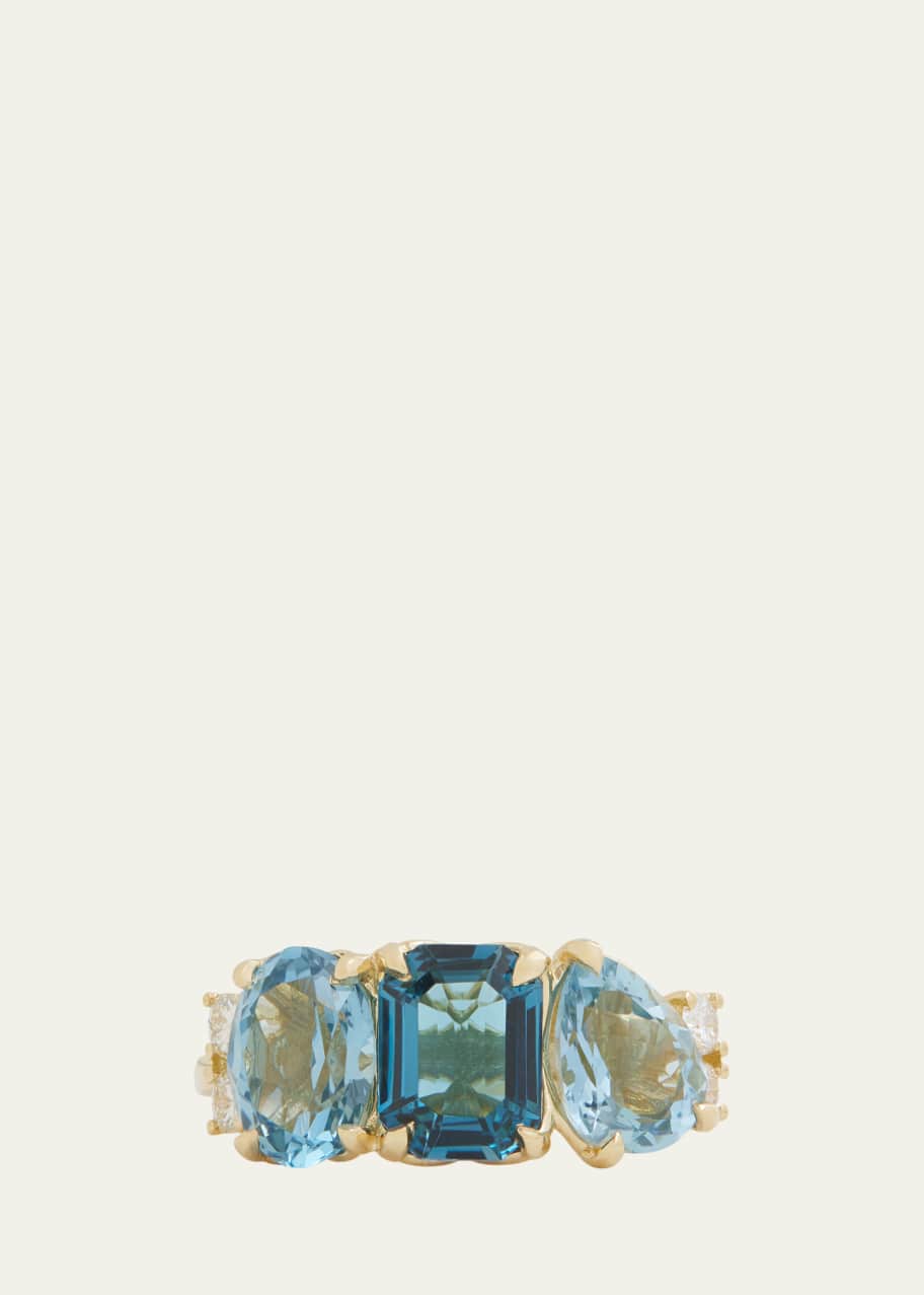 Image 1 of 1: 18K Yellow Gold Cluster Ring with Diamonds and Gemstones