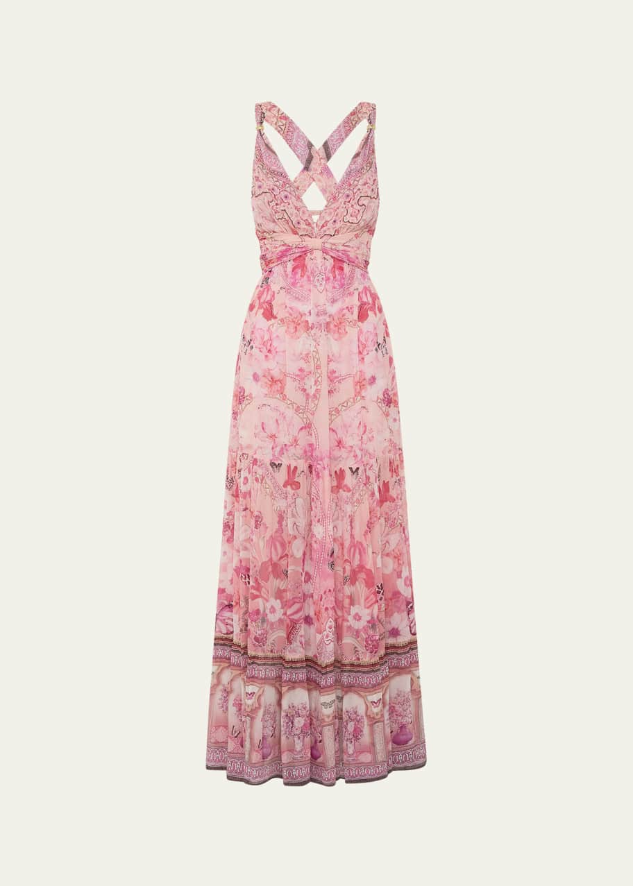 Camilla Botanical Novella Bead-Strap Gathered Panel Dress - Bergdorf Goodman