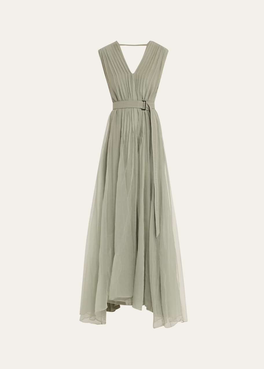 Brunello Cucinelli Crispy Silk Organza Belted Volume Dress