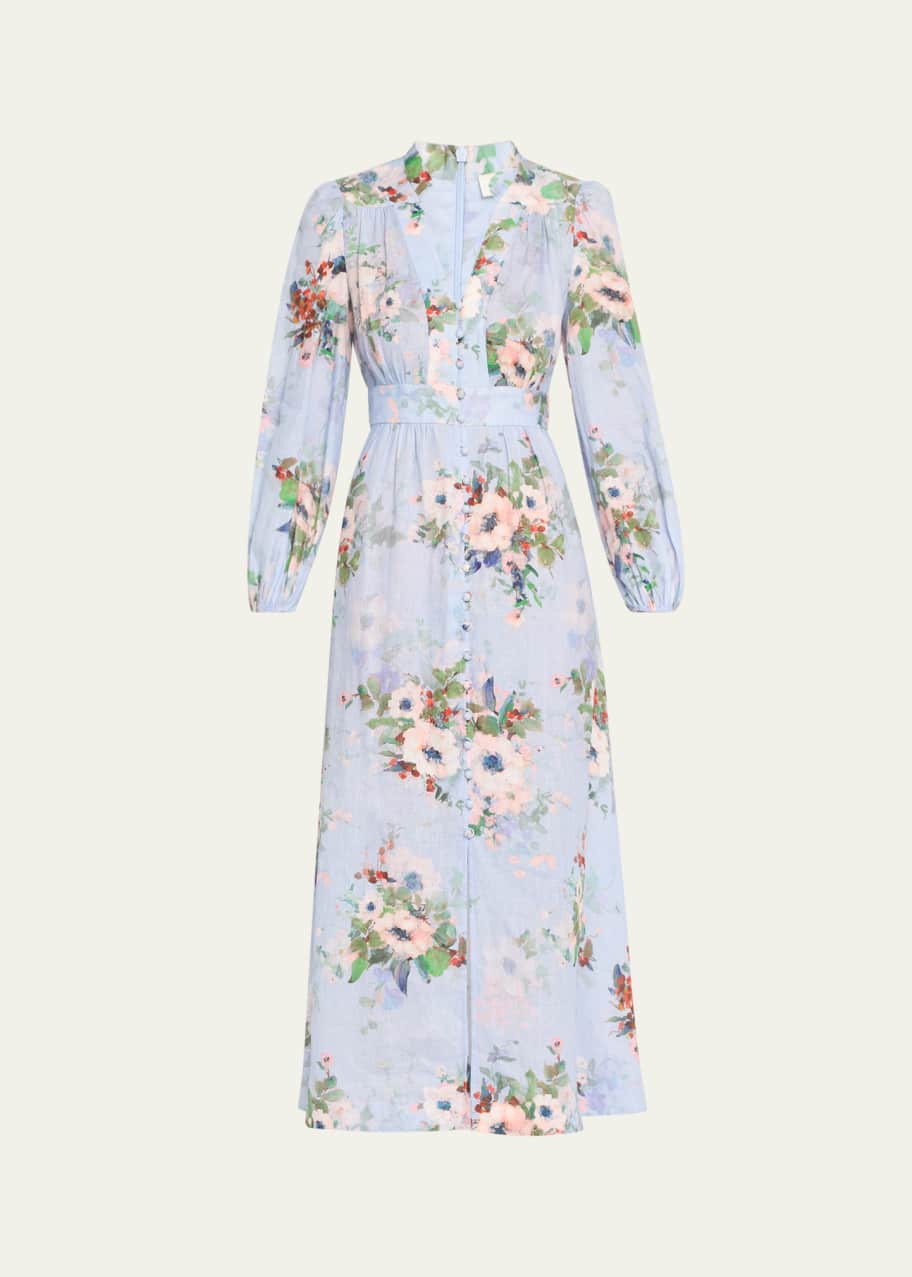 Image 1 of 1: Everley Floral Midi Dress, Blue