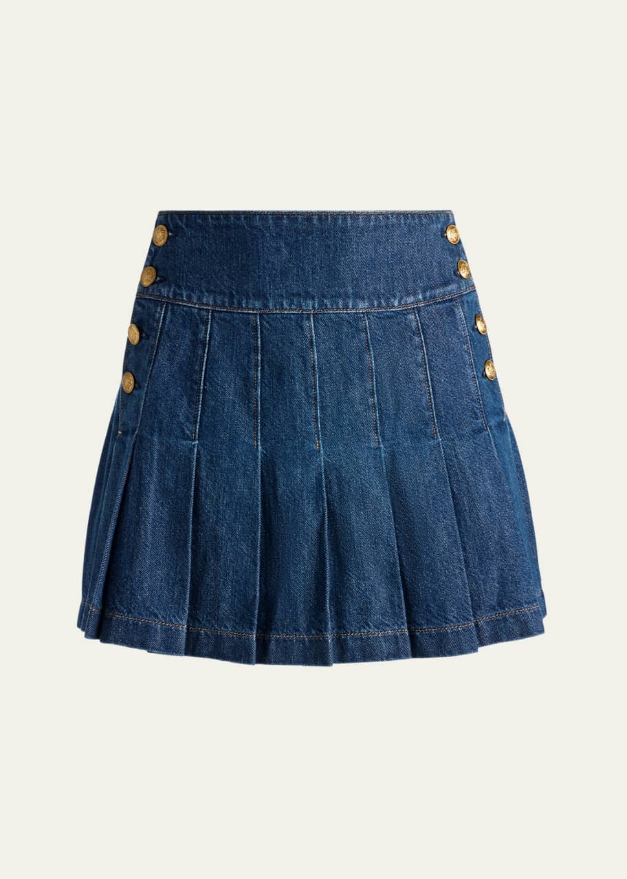 Image 1 of 1: Lanna Pleated Denim Mini Skirt