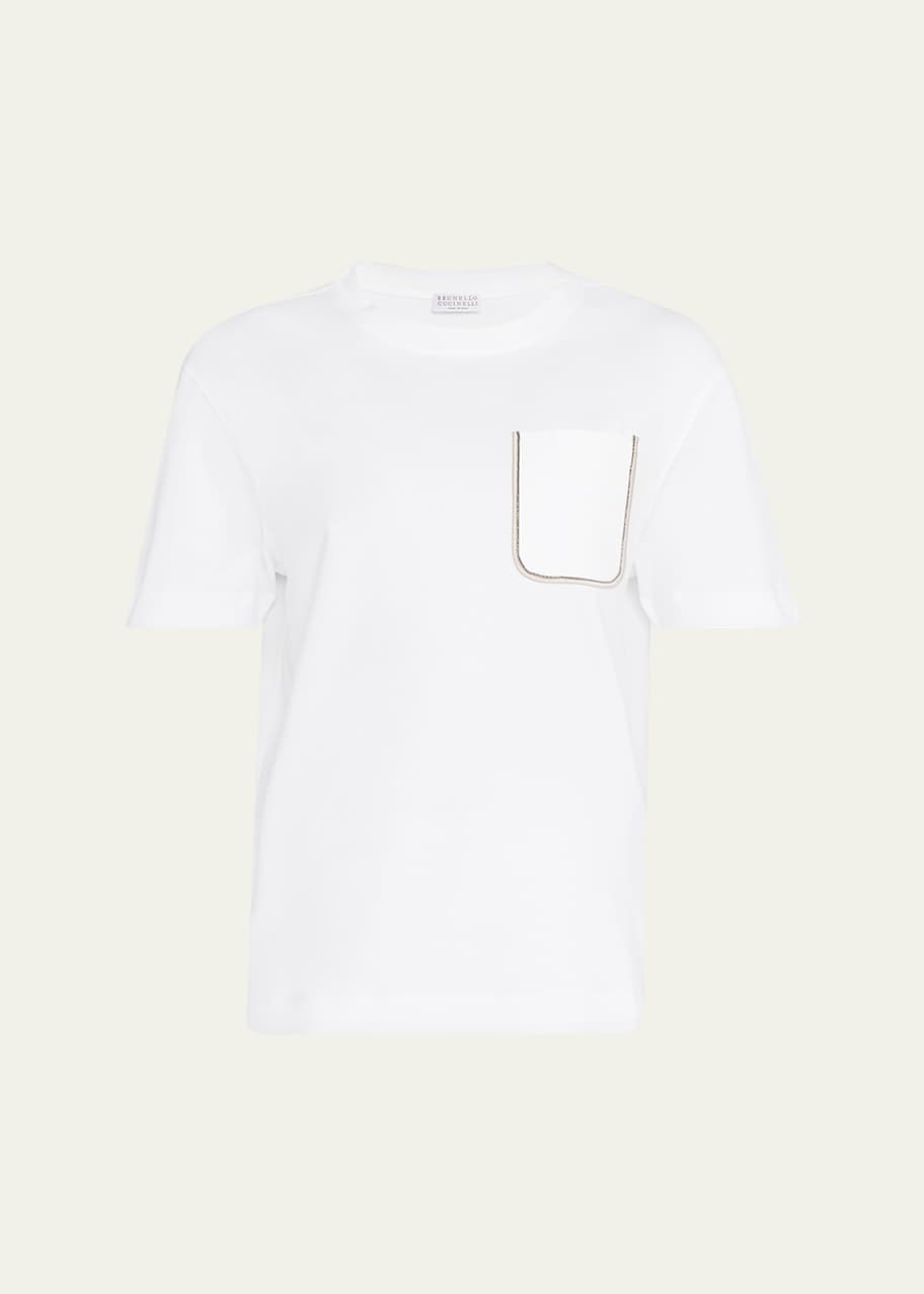 Image 1 of 1: Monili Satin Pocket Cotton Jersey T-Shirt
