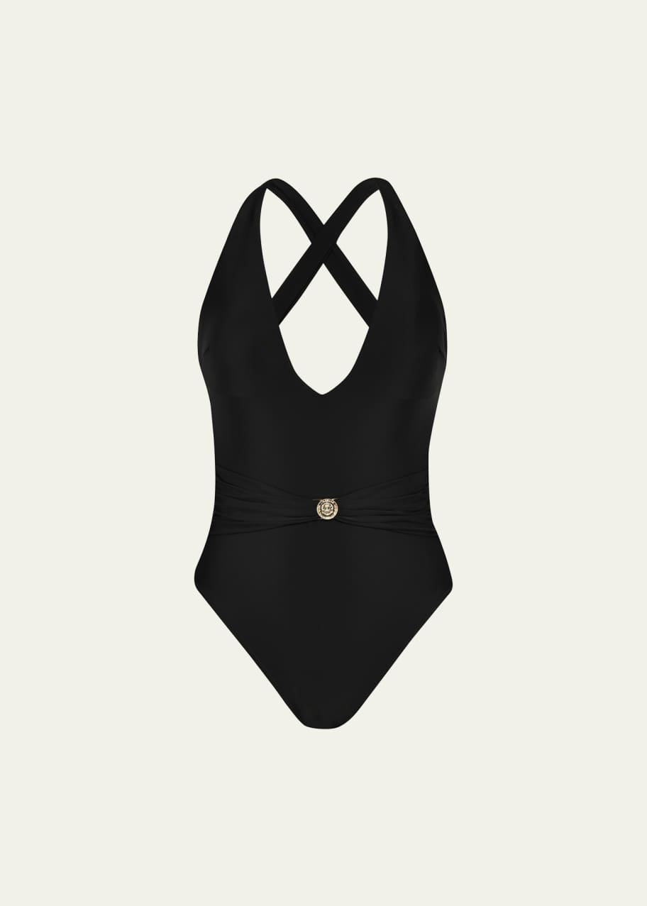 Image 1 of 1: Lisa Solids Plunge One-Piece Swimsuit