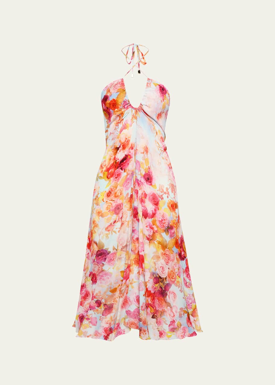 knee length dresses for ladies Hot Pink Floral Bandeau Midi Dress – Gabi Swimwear main image 0