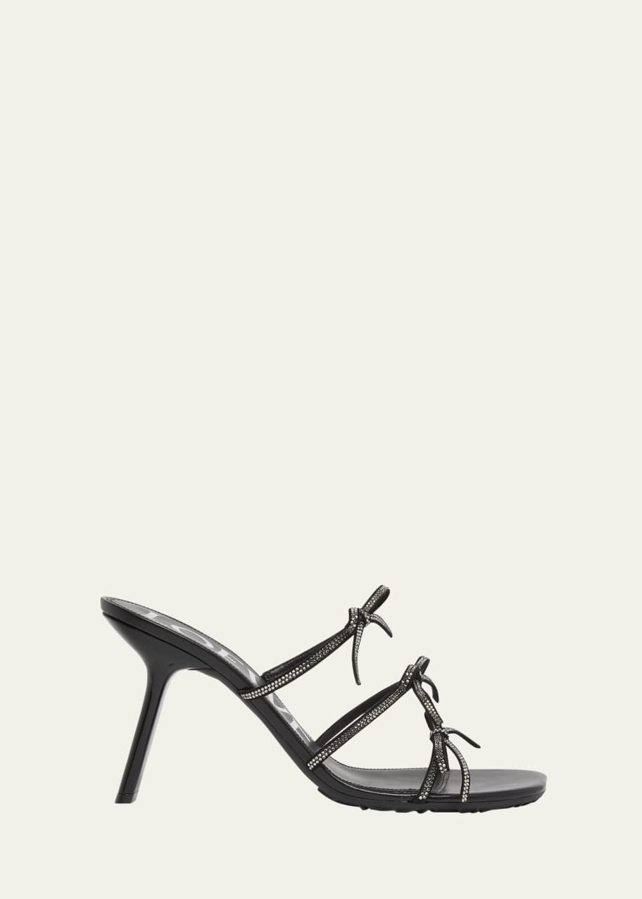 Image 1 of 1: Petal Leather Crystal Bow Strappy Sandals