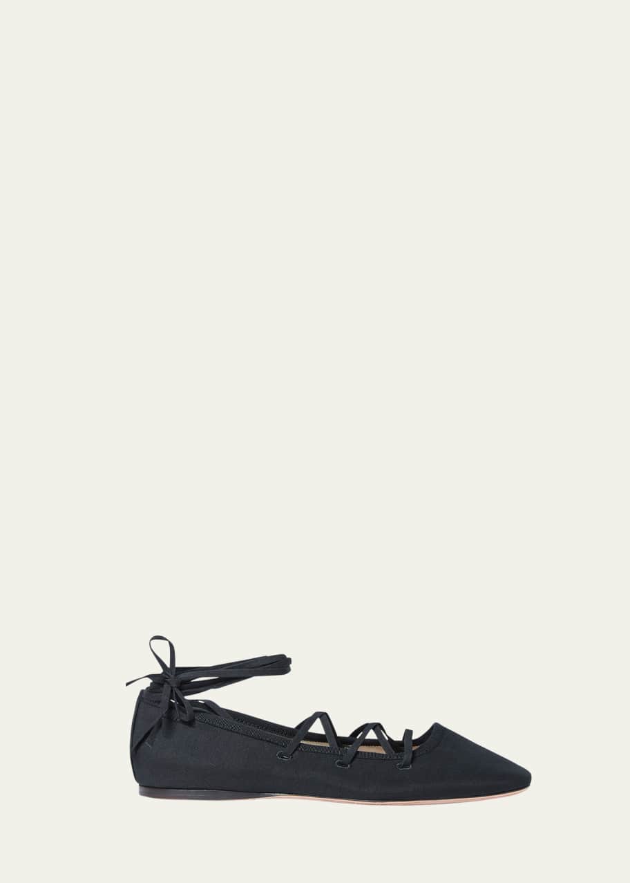 Image 1 of 1: Louisa Satin Lace-Up Ballerina Flats
