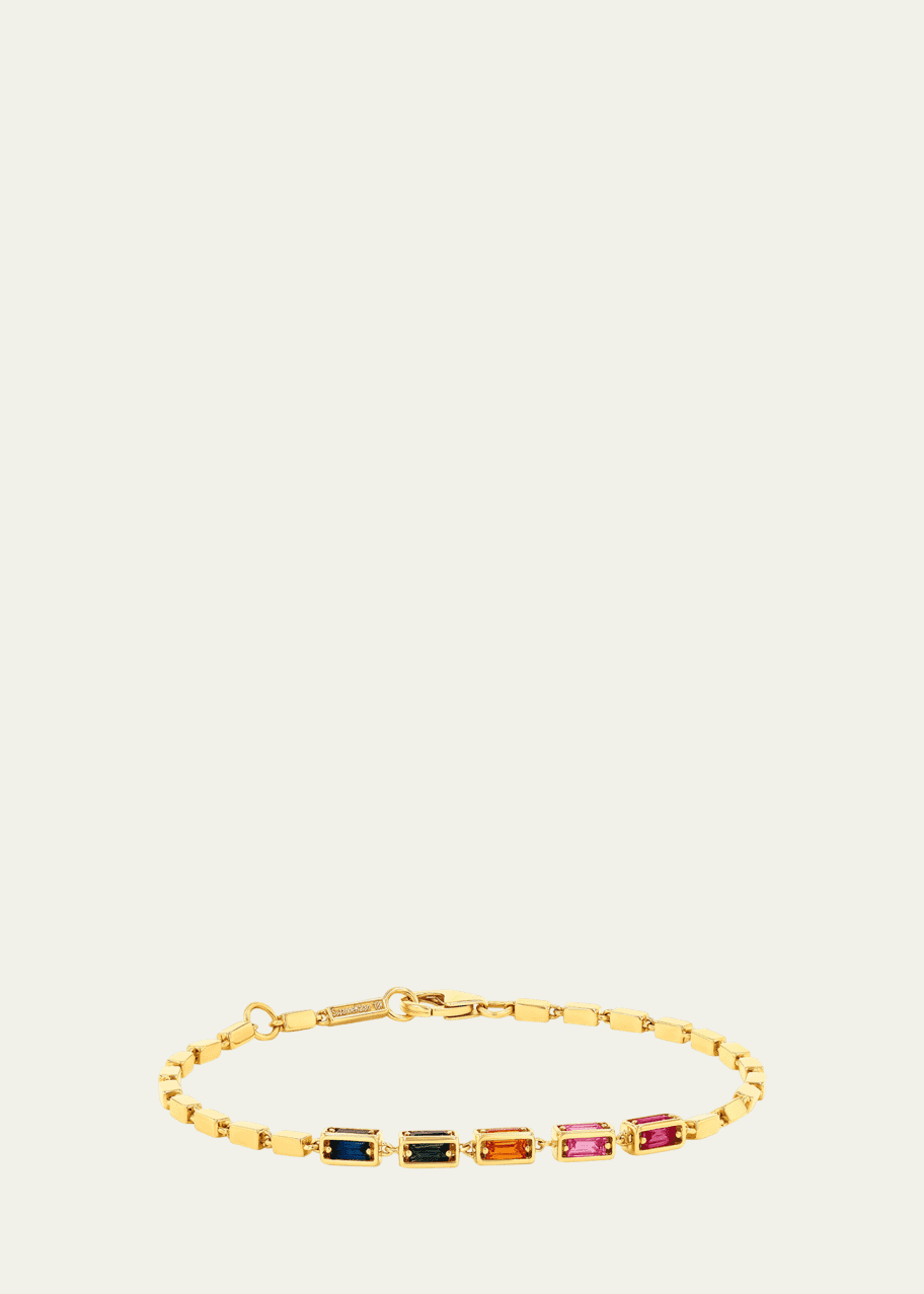 Suzanne Kalan 18K Gold Medium Rainbow Sapphire Block Chain Bracelet ...