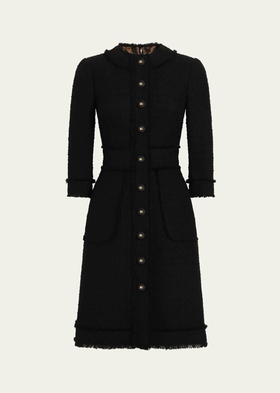 Dolce&Gabbana Button-Front 3/4-Sleeve Tweed Dress - Bergdorf Goodman