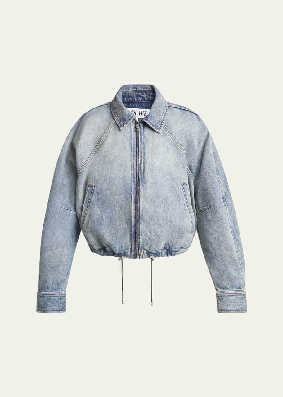 Image 1 of 1: Balloon Zip-Up Drawstring Denim Jacket
