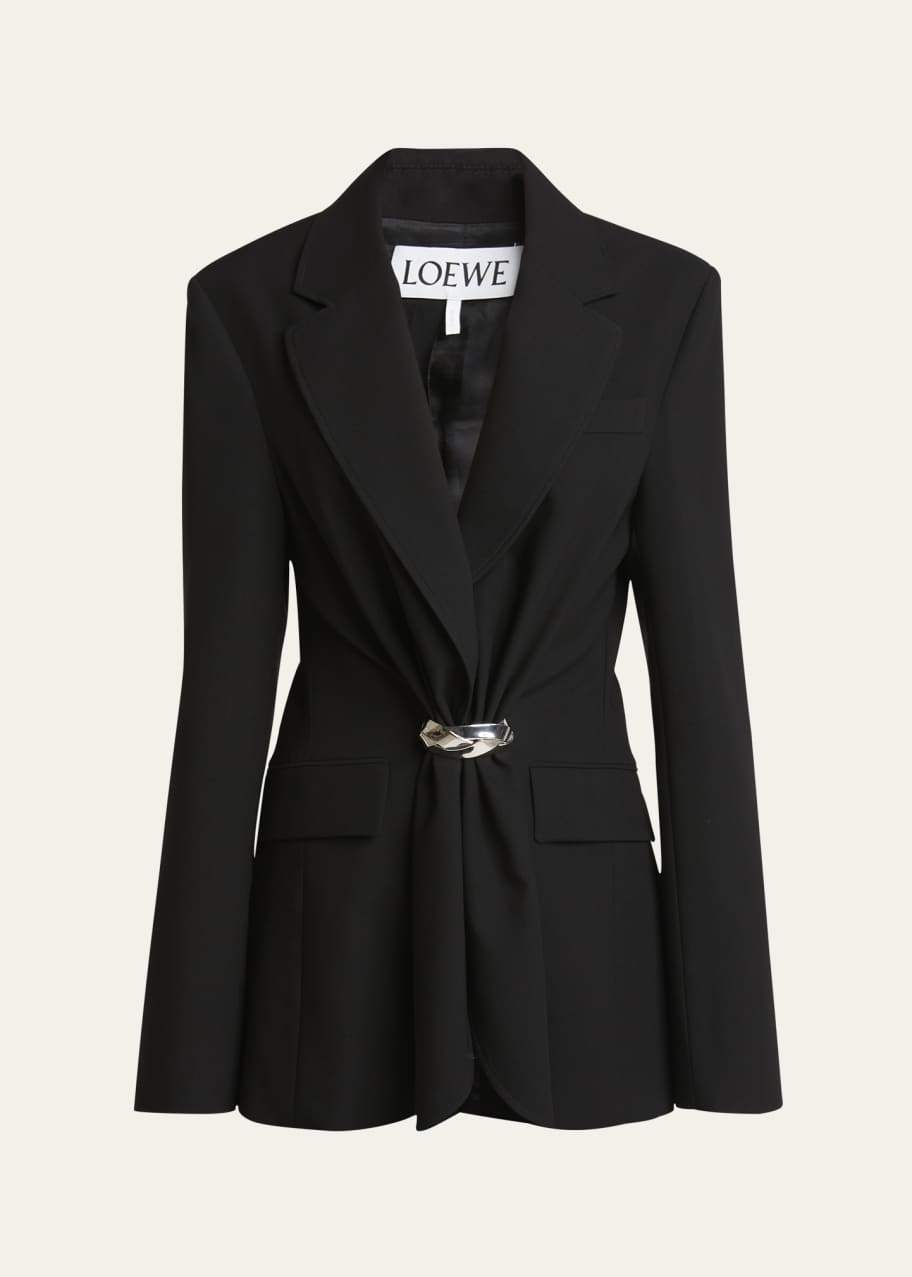 Image 1 of 1: Belted Ruched Wool Blazer
