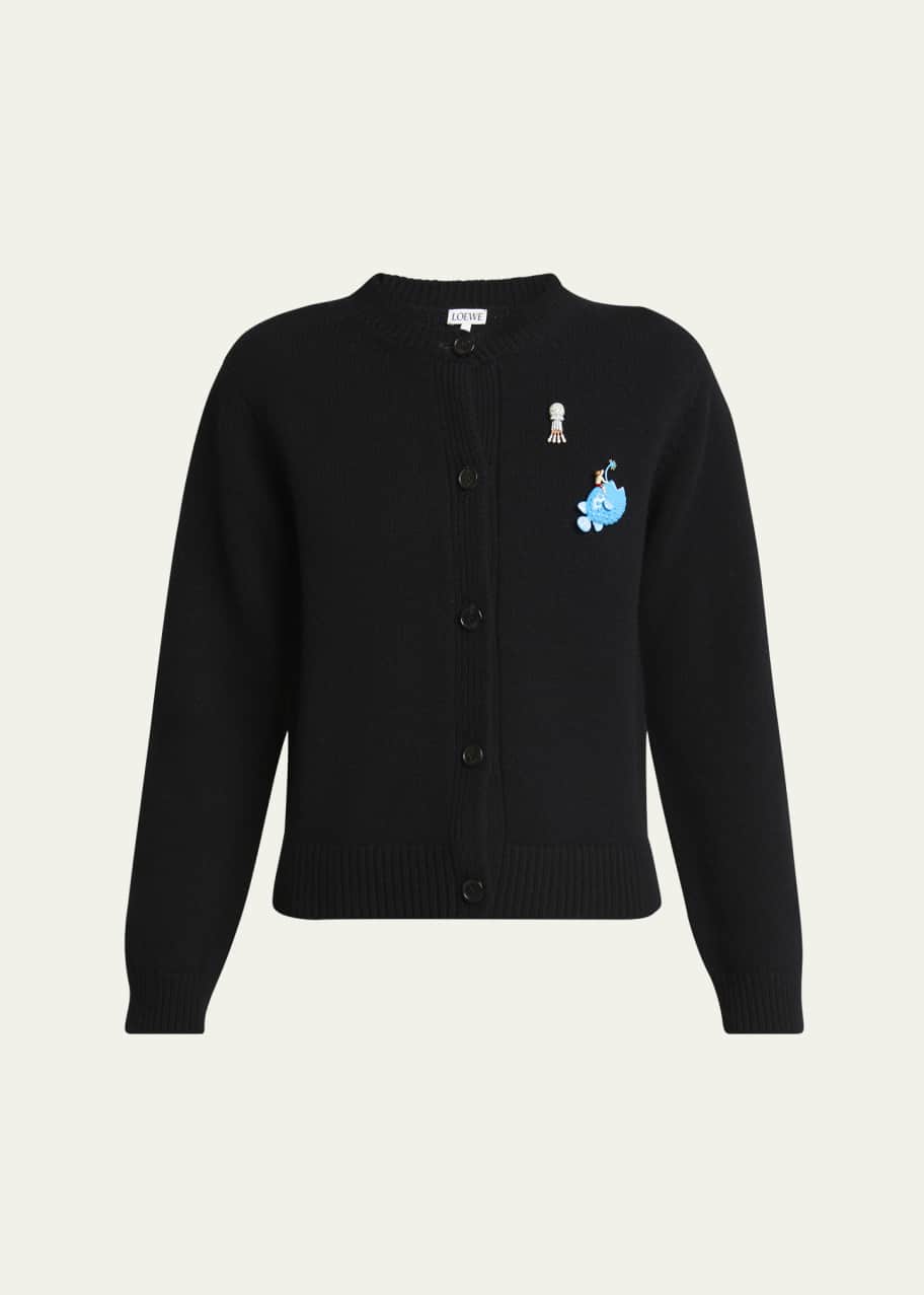 Image 1 of 1: Fish Embroidered Wool Cardigan