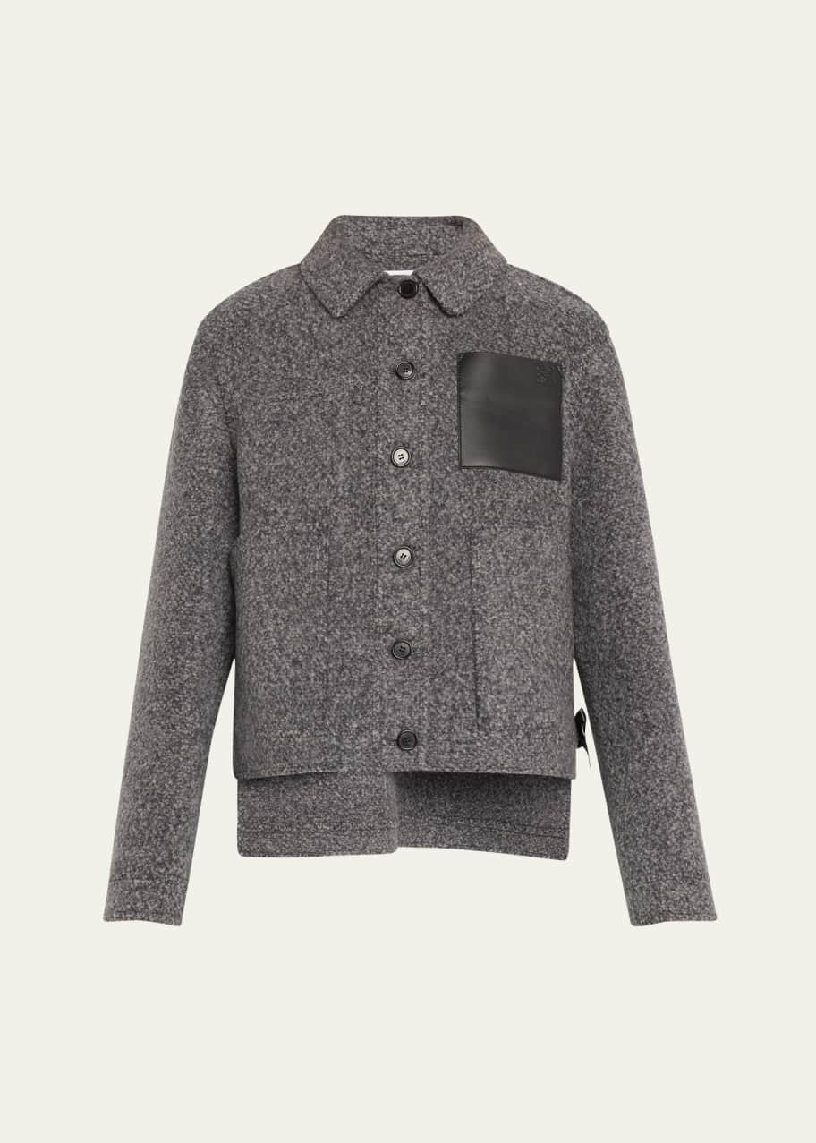 Image 1 of 1: Workwear Wool Leather Pocket Jacket