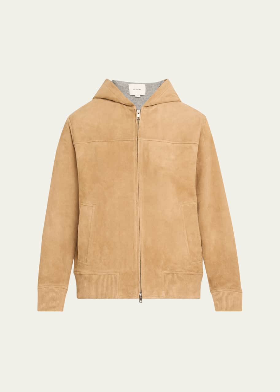 Image 1 of 1: Suede Hooded Bomber Jacket