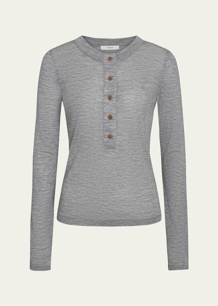 Image 1 of 1: Long-Sleeve Wool Henley Top