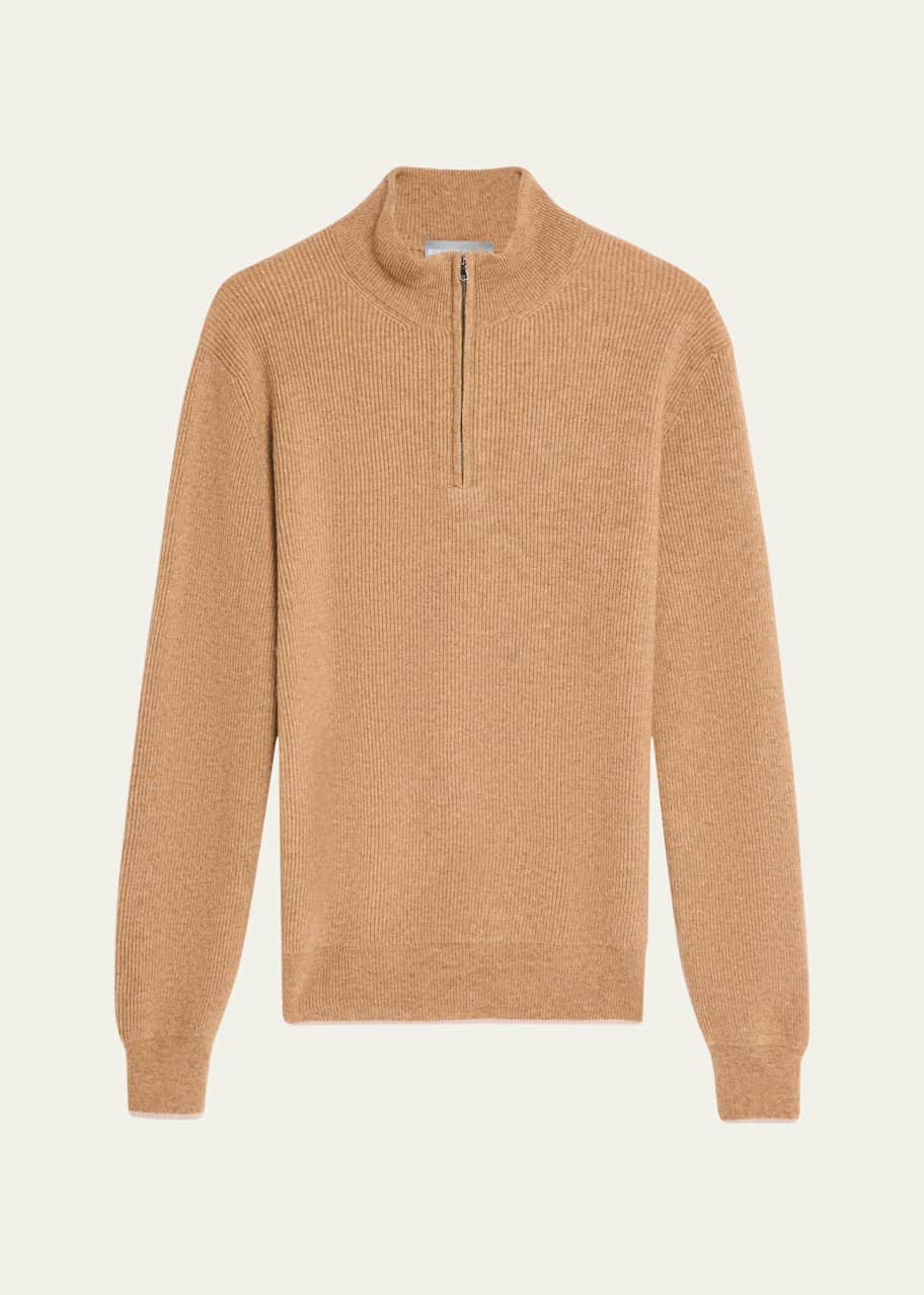Image 1 of 1: Men's Cashmere English Rib Half-Zip Sweater
