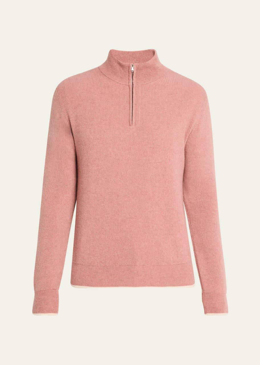Image 1 of 1: Men's Cashmere English Rib Half-Zip Sweater
