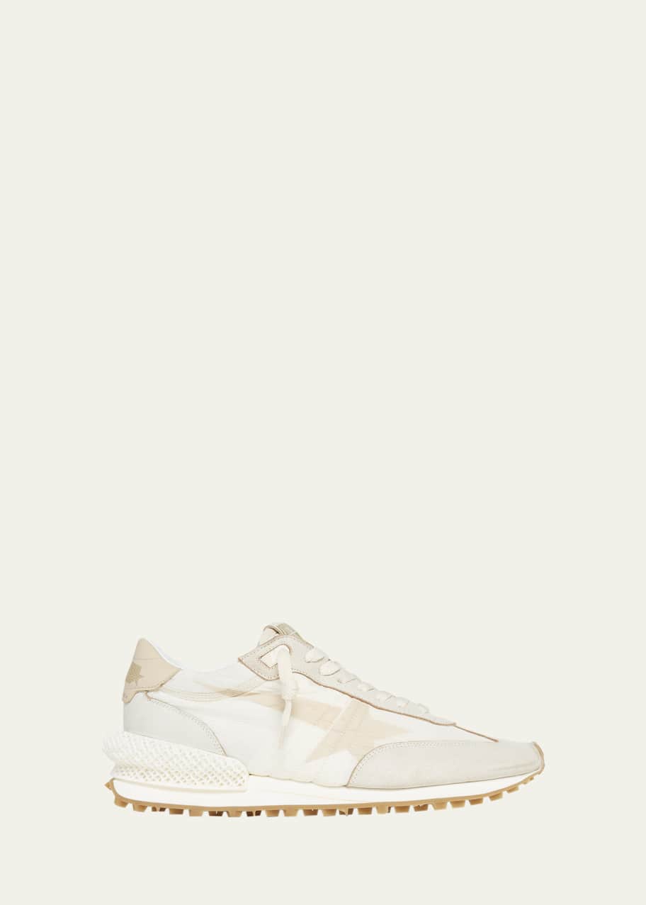 Image 1 of 1: Men's Running Marathon Nylon and Leather Runner Sneakers