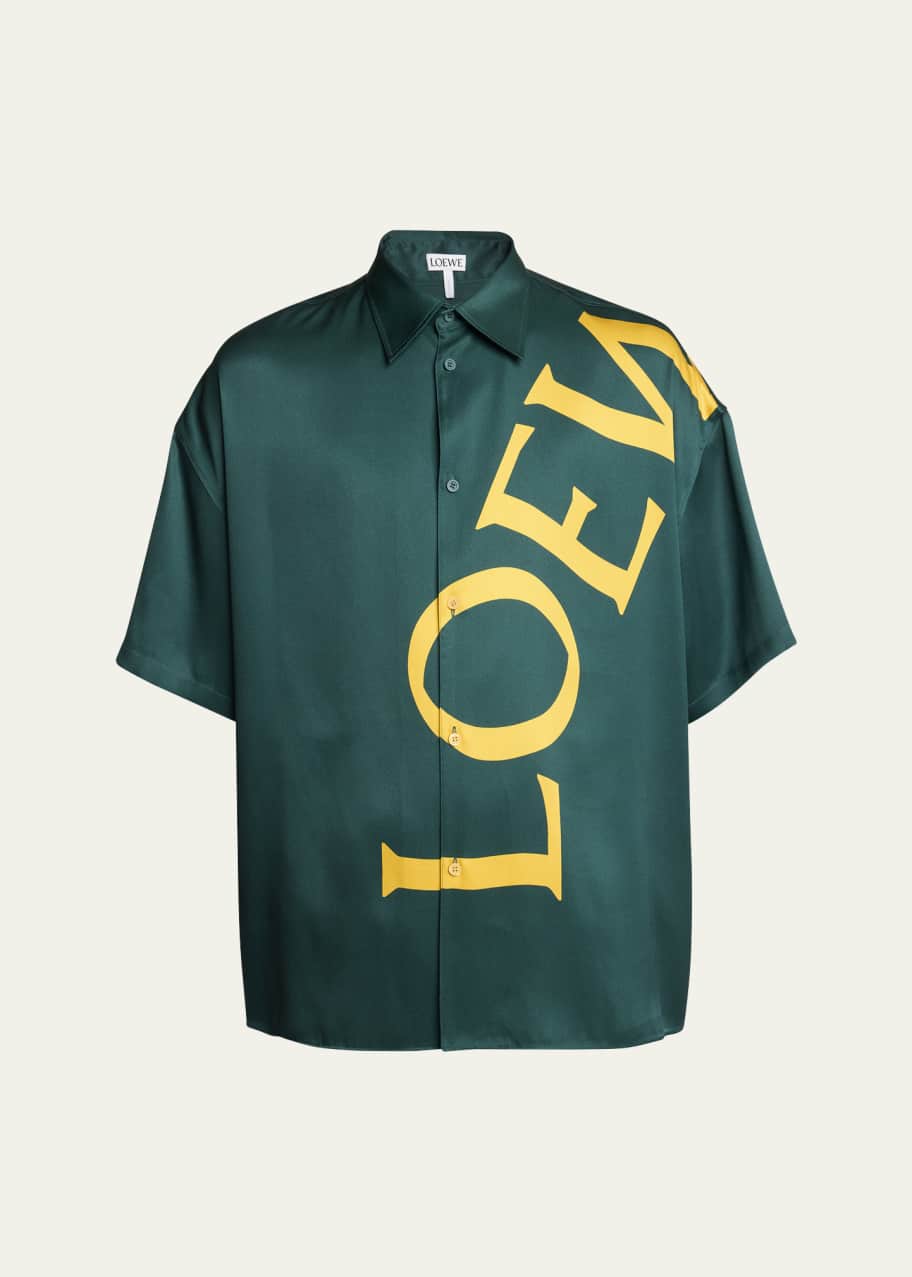 Loewe Men's Diagonal Logo Silk Sport Shirt - Bergdorf Goodman