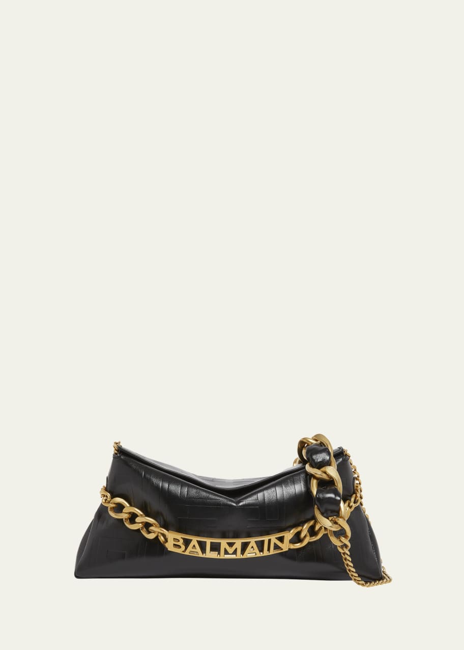 Balmain 1945 Pouch Crossbody Bag in PB Embossed Crinkle Leather