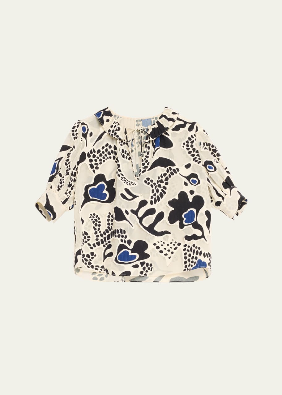 Image 1 of 1: Marcella Printed Puff-Sleeve Top