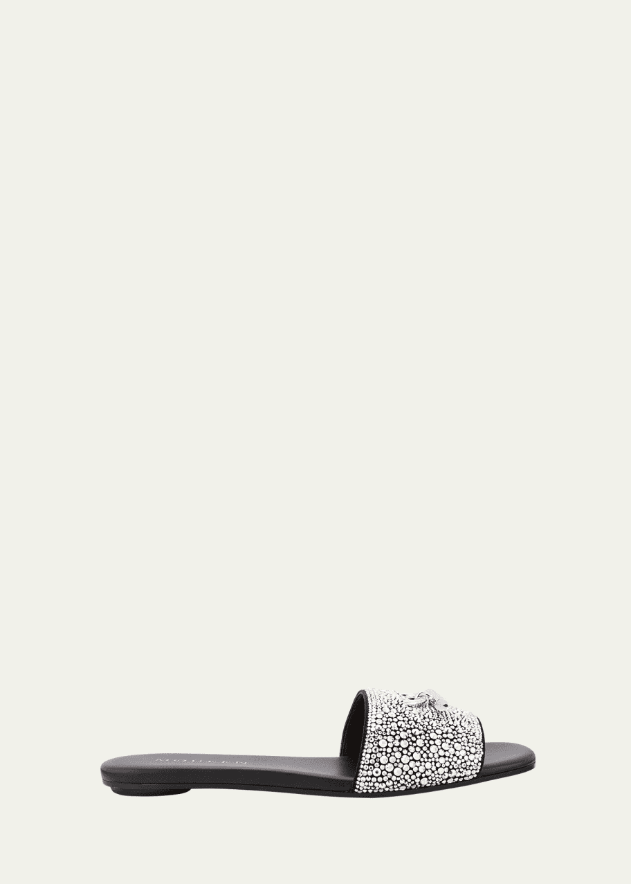 Image 1 of 1: Crystal Bar Flat Slide Sandals