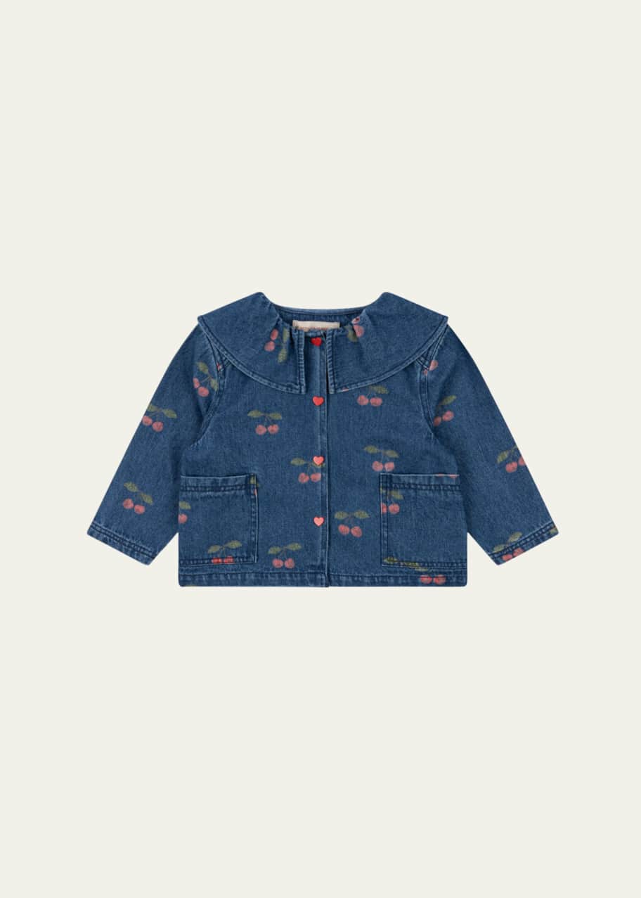 Image 1 of 1: Girl's Magot Cherry-Print Denim Shirt, Size 12M-10
