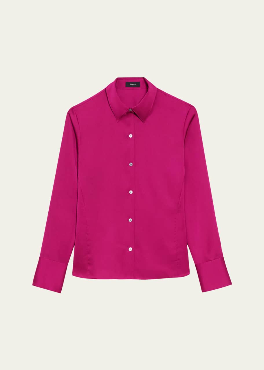 Image 1 of 1: Satin Slim Button-Front Blouse
