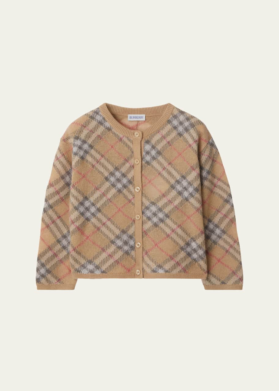 Image 1 of 1: Girl's Bethane Speckled Check Cardigan, Size 3-14